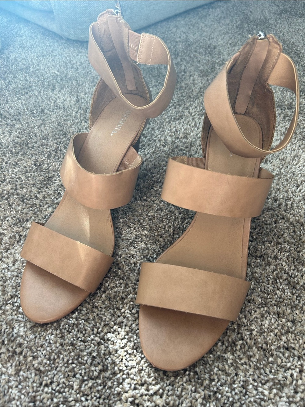 Merona Tan Strappy Wedge Sandals with Ankle Strap